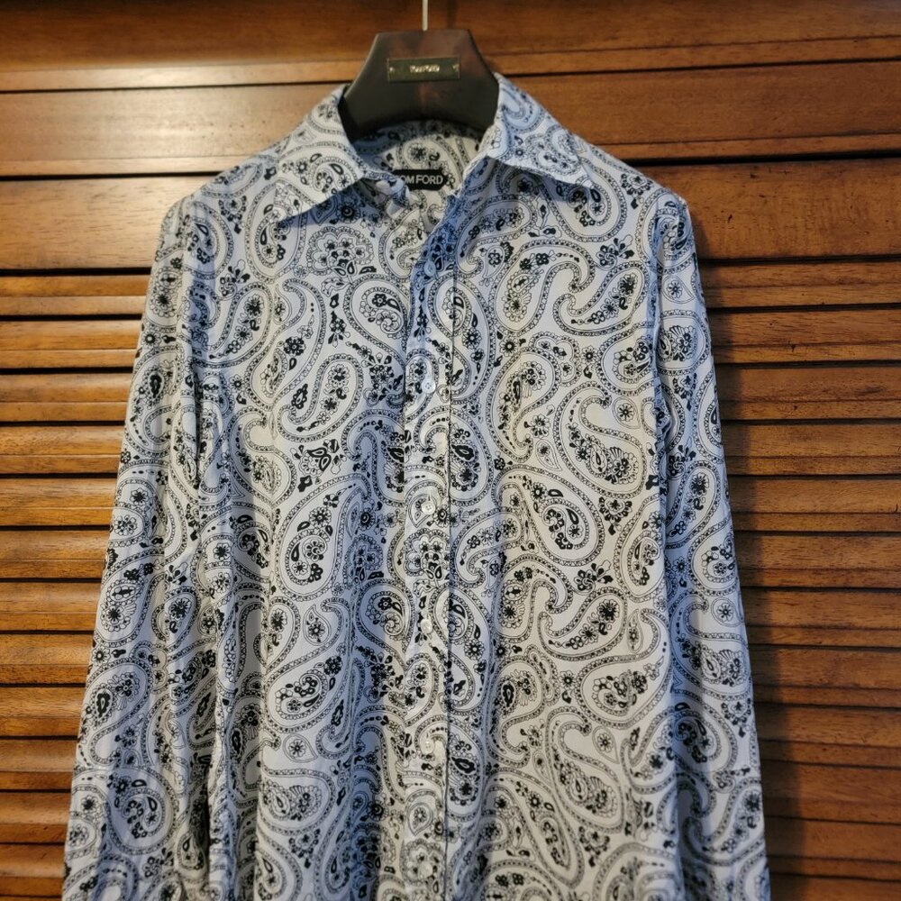 TOM FORD MENS VINTAGE WESTERN SHIRT White & Blue 40 SIZE